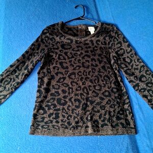 Chico's Elegant Cheetah Print Black and Gold Knit Sweater